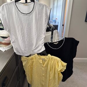 Madewell White and Black Cap Sleeve Tees with Contrast Trim
